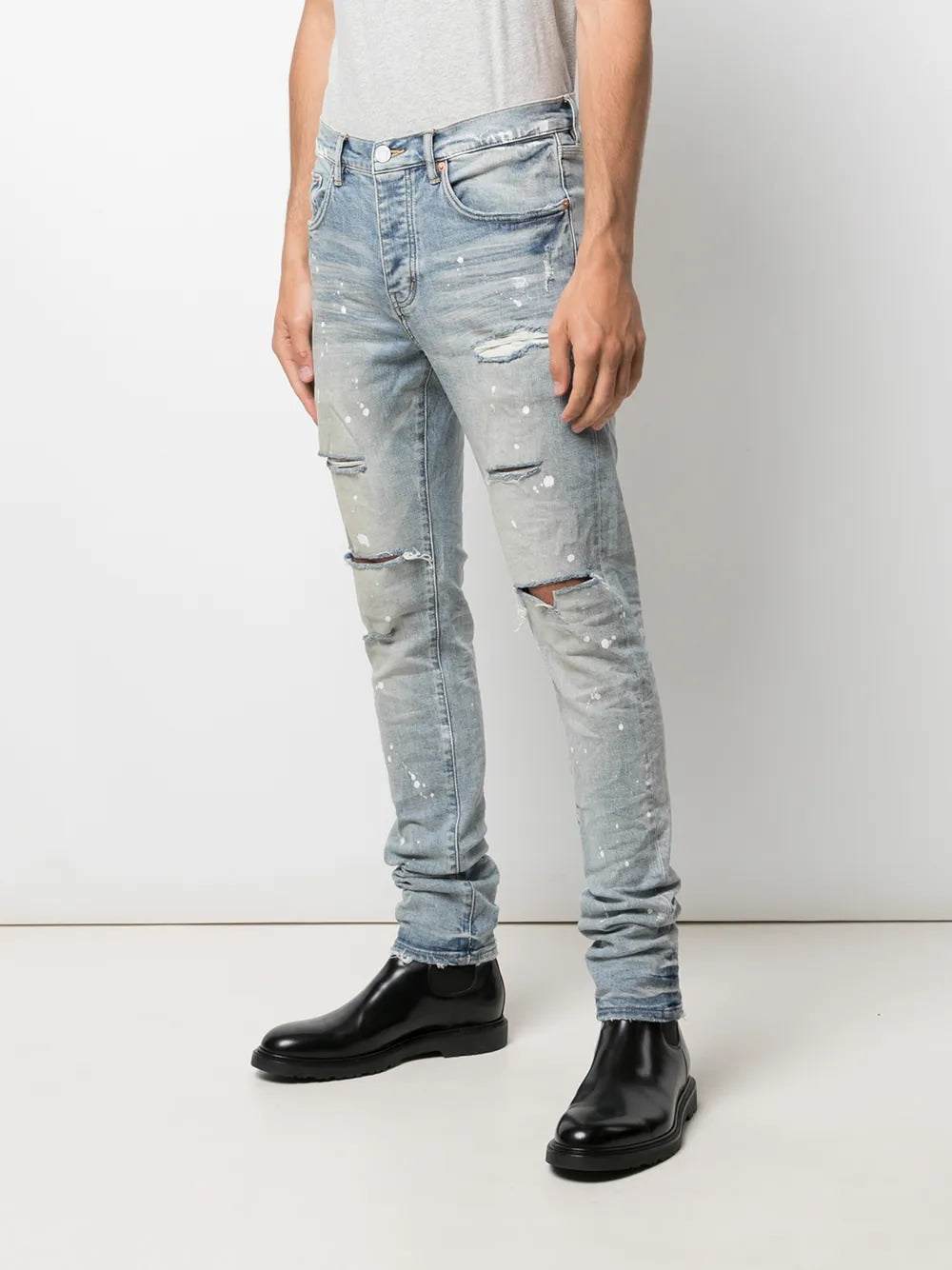 PURPLE BRAND P001 PAINT SPLATTER SLIM-FIT JEANS BLUE
