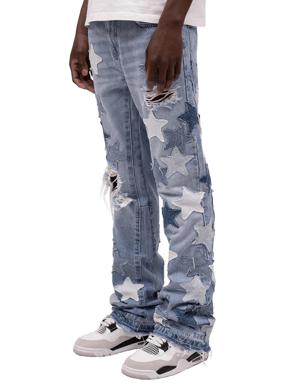 REPUTATION STARS FLARED DENIM PANTS LIGHT STONE