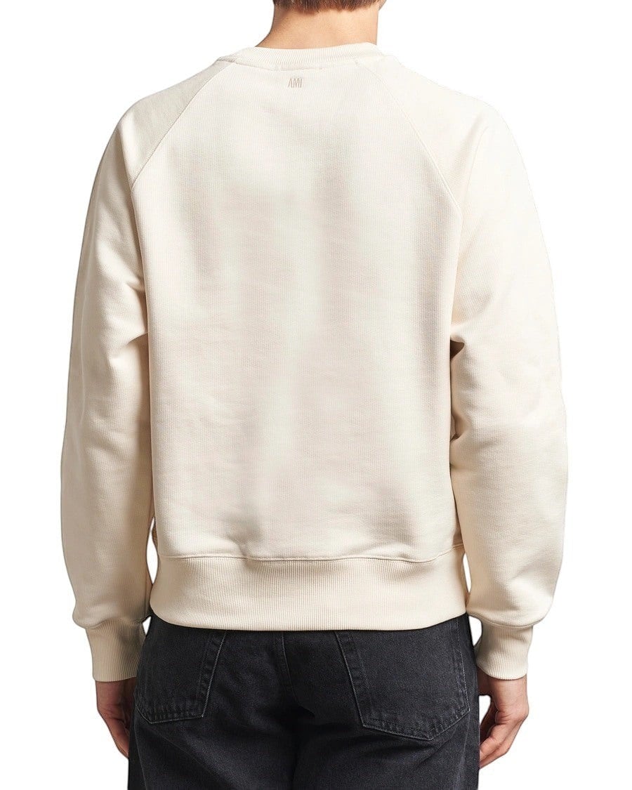AMI PARIS PATCH HEART NUDE CREWNECK WHITE CREAM