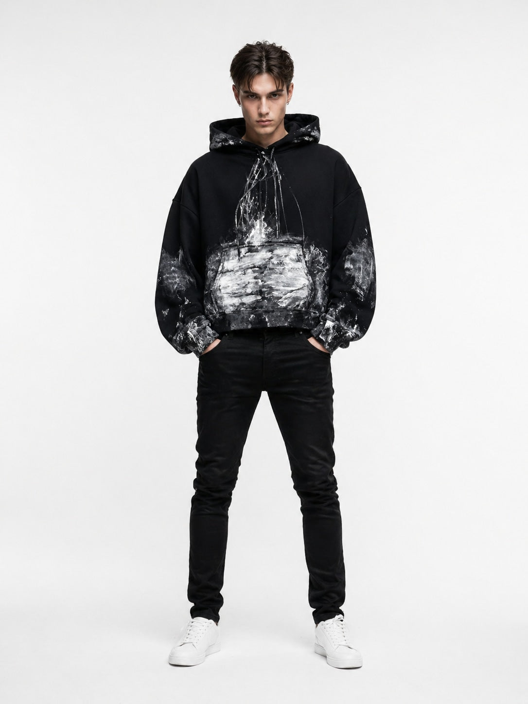 BALENCIAGA PAINTER CROPPED HOODIE BLACK