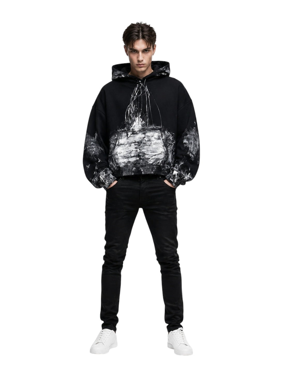 BALENCIAGA PAINTER CROPPED HOODIE BLACK