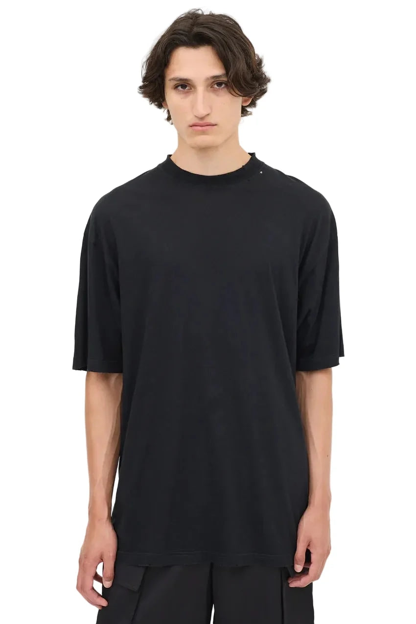 BALENCIAGA NECK EMBROIDERED LOGO BLACK T-SHIRT