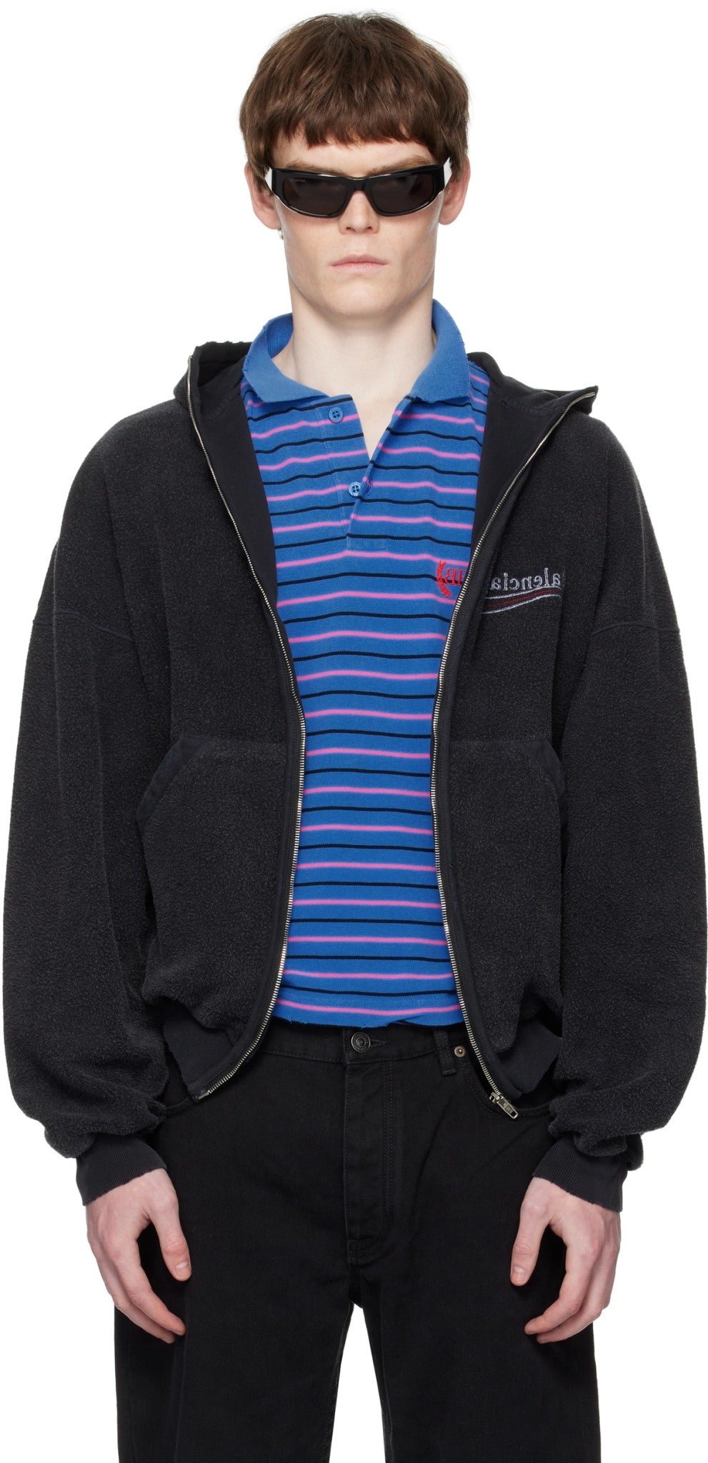 BALENCIAGA BLACK POLITICAL CAMPAIGN INSIDE-OUT ZIP-UP HOODIE