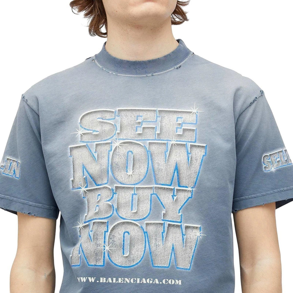BALENCIAGA SEE NOW BUY NOW BLUE FADED T-SHIRT
