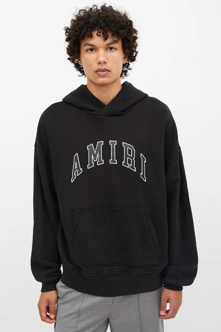 AMIRI LEATHER PATCH ARC LOGO HOODIE BLACK