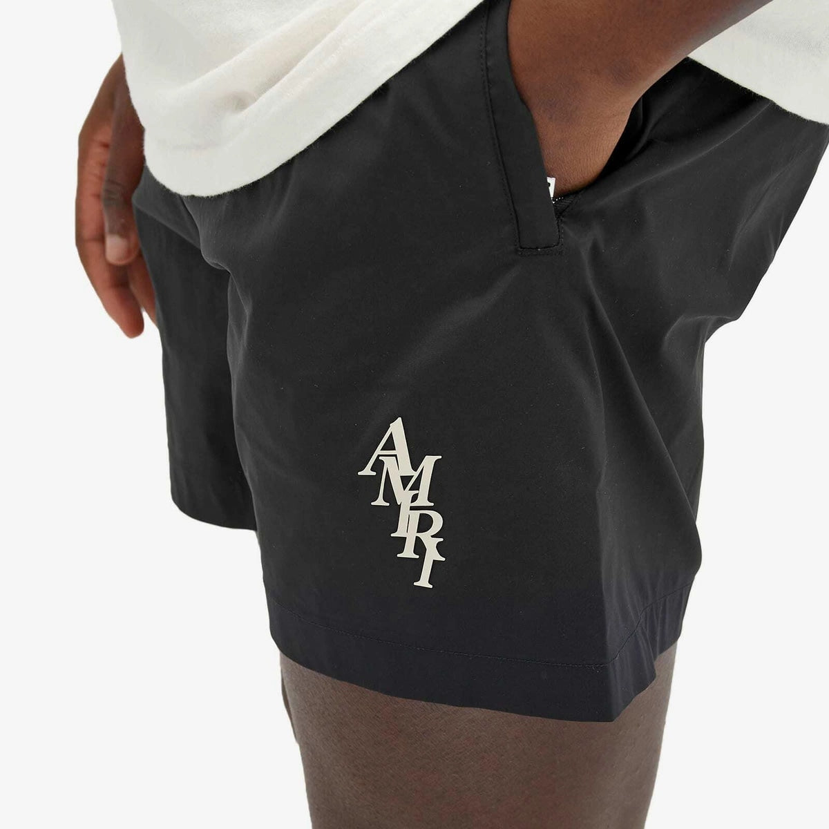 AMIRI STAGGERED SWIM SHORTS BLACK