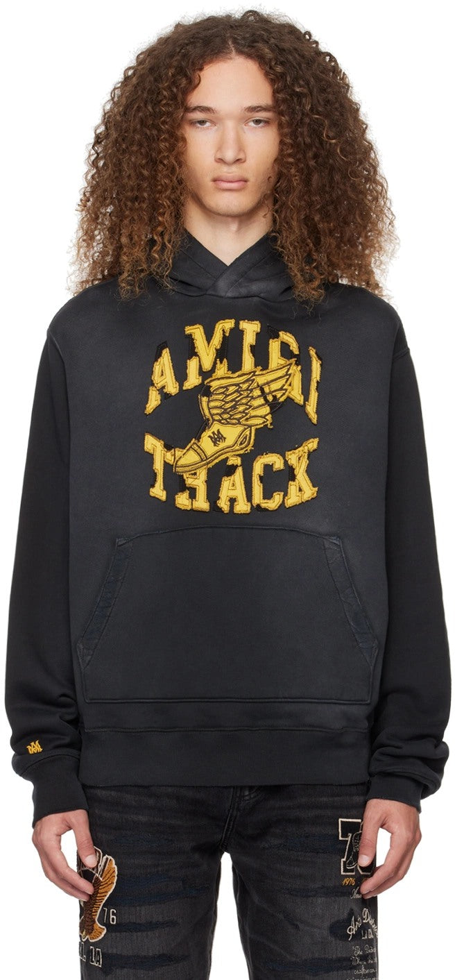 AMIRI TRACK EMBELLISHED HOODIE BLACK GREY WASHED