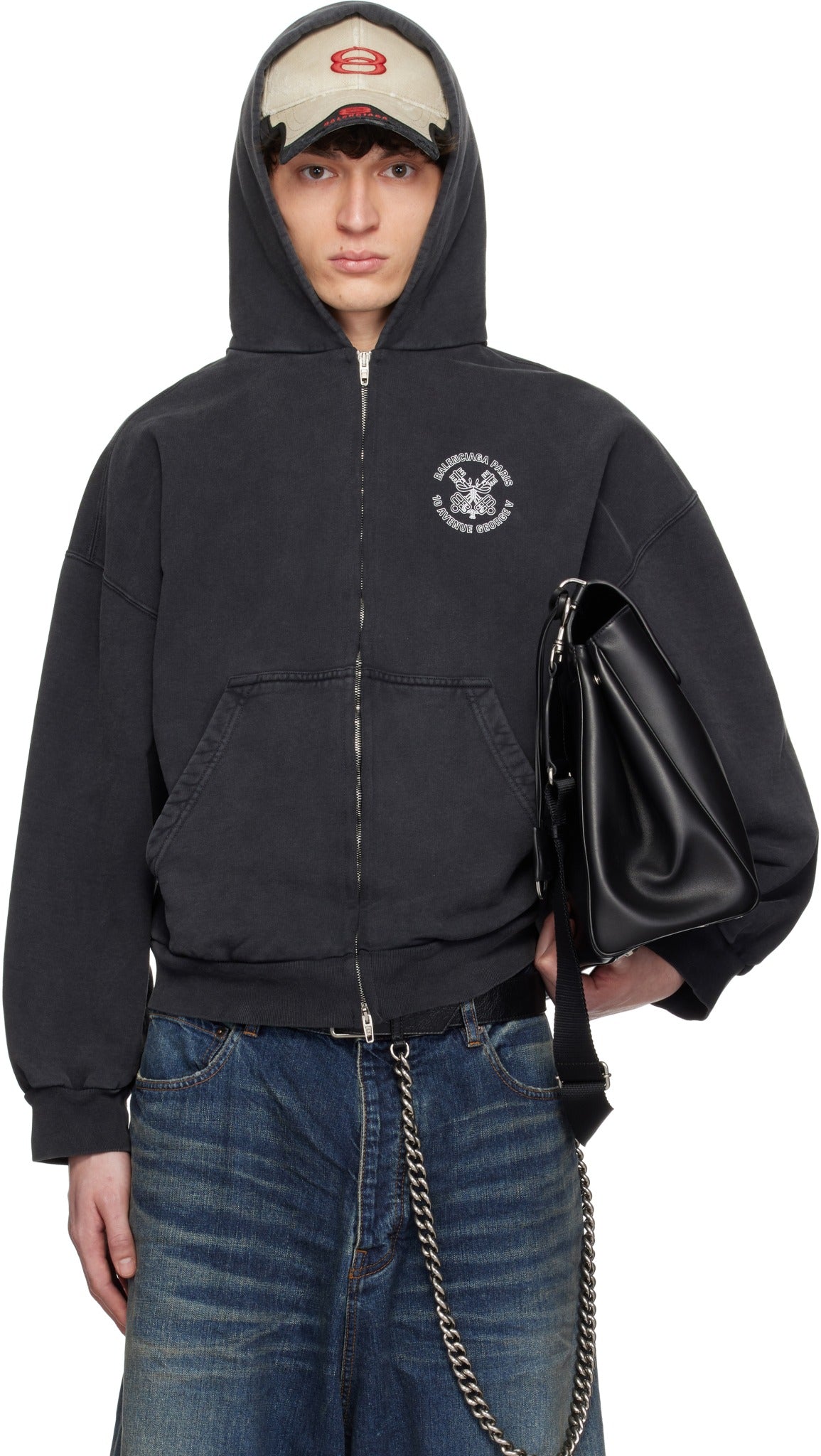 BALENCIAGA KEY CREST MOLLETON ARCHETYPE ZIP UP WASHED BLACK