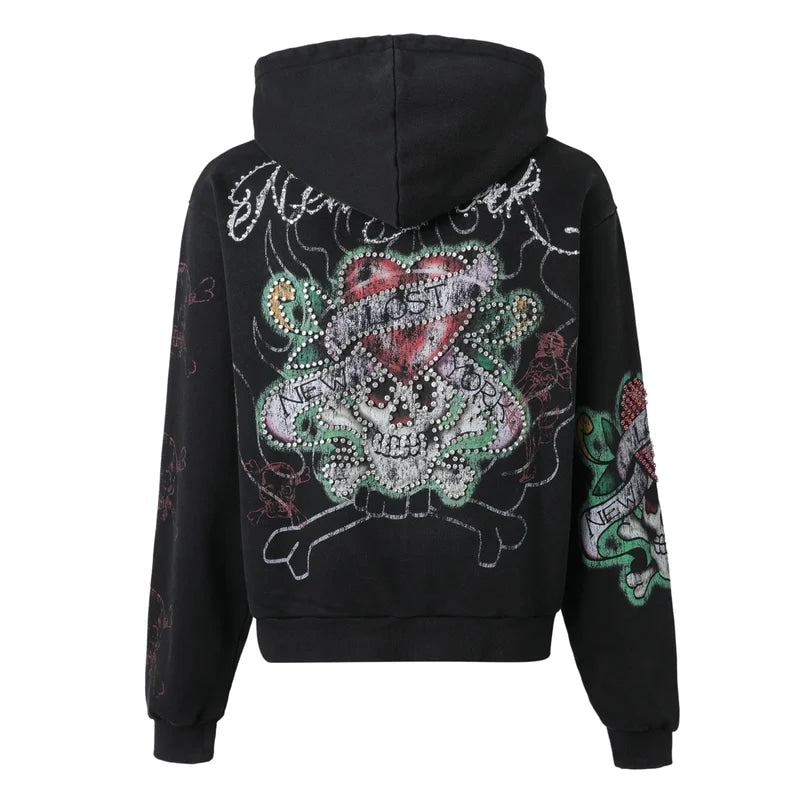 LOST INTRICACY INK & BONES ZIP UP HOODIE BLACK
