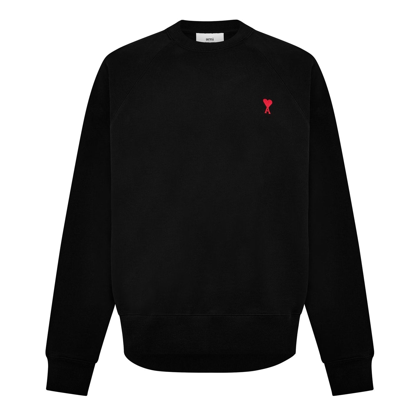 AMI PARIS BLACK CREWNECK RED HEART EMBROIDERED