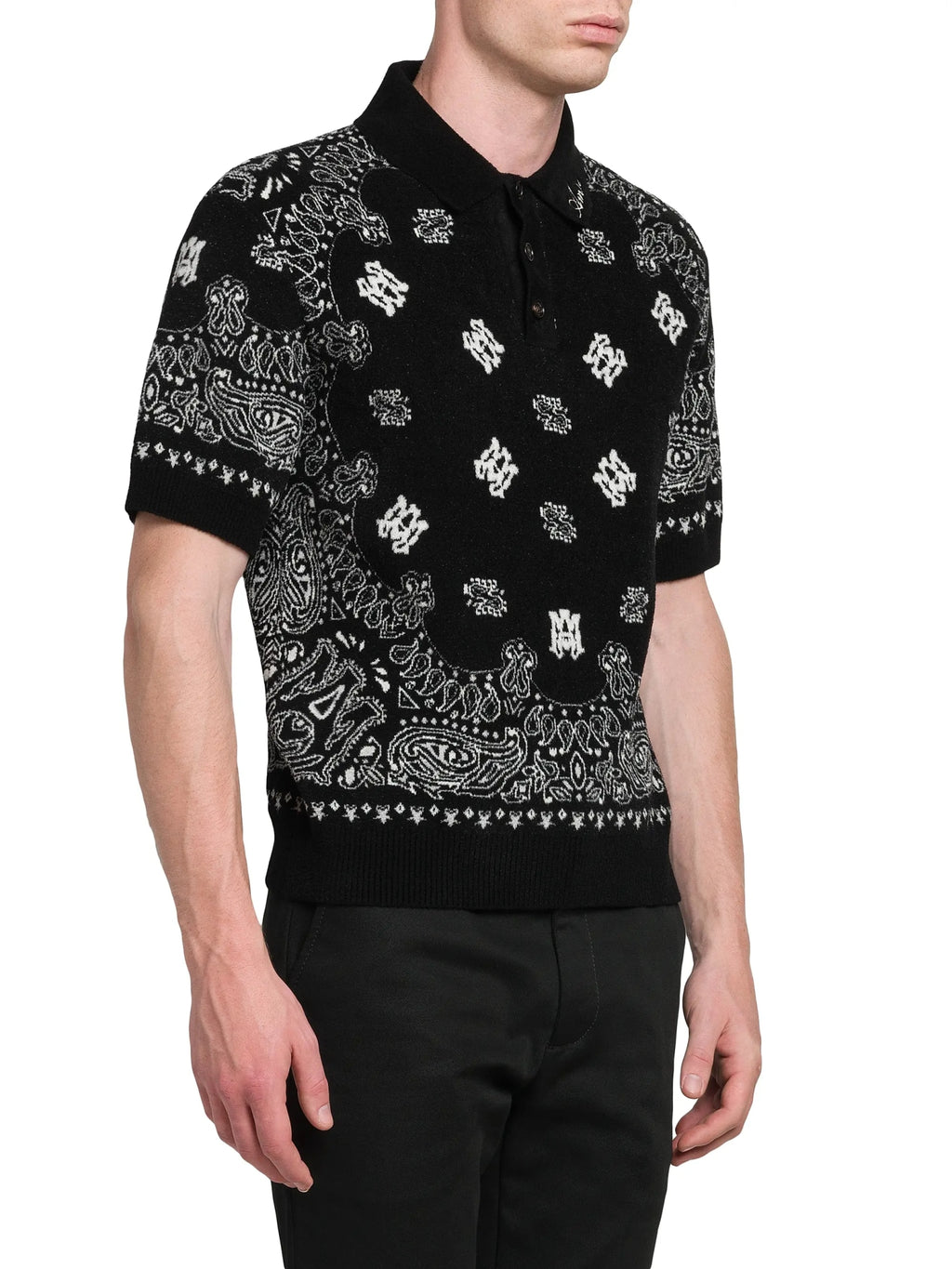 AMIRI BANDANA SWEATER POLO BLACK