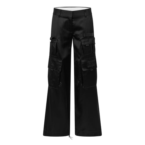 OFF-WHITE SATIN CARGO PANTS BLACK