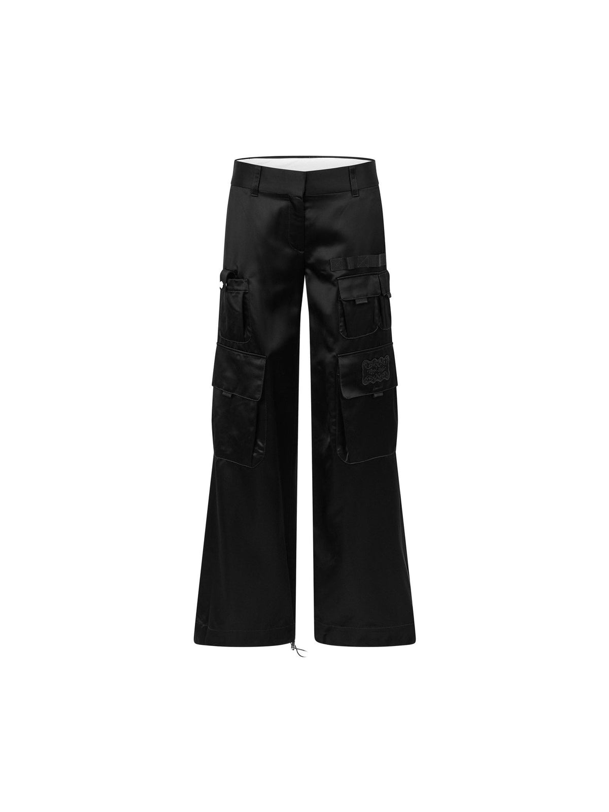 OFF-WHITE SATIN CARGO PANTS BLACK