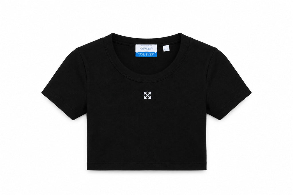 OFF WHITE RIBBED ARROW CROP T-SHIRT BLACK