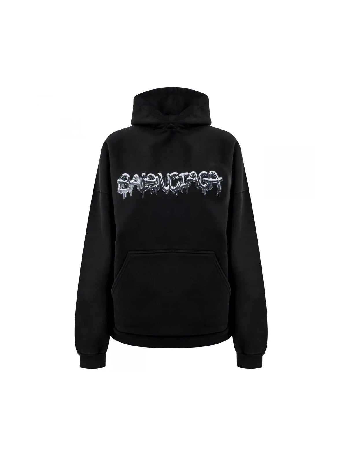 BALENCIAGA LIQUID METAL LOGO HOODIE BLACK