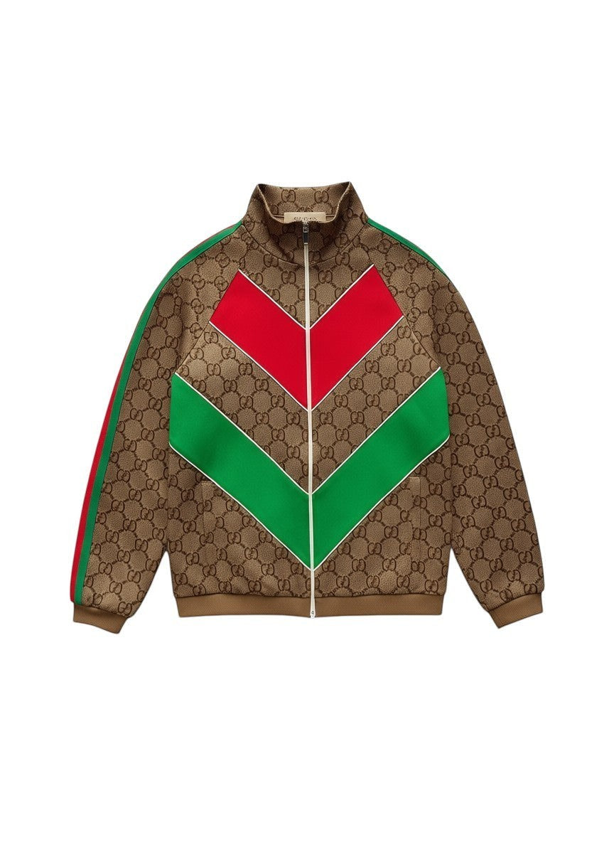 GUCCI GG MONOGRAM LOGO BROWN STRIPED JACKET