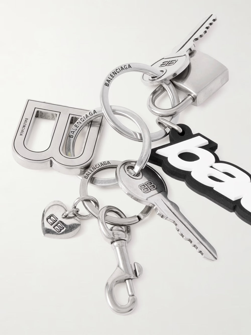 BALENCIAGA PALOMA LEATHER AND SILVER- AND GOLD-TONE KEYRING