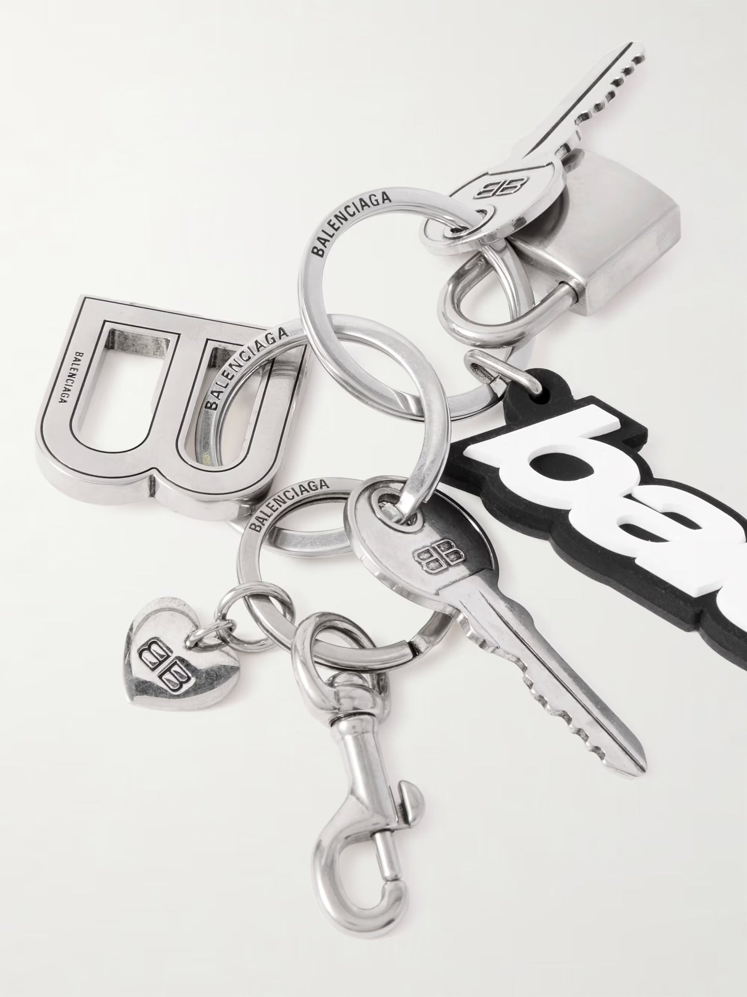 BALENCIAGA PALOMA LEATHER AND SILVER- AND GOLD-TONE KEYRING