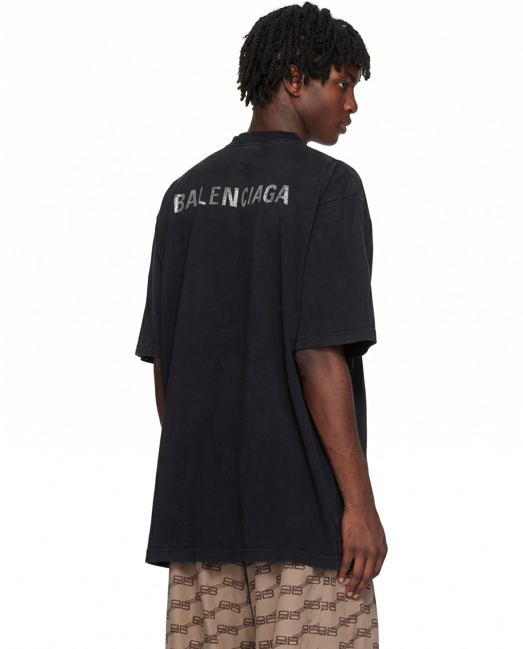 BALENCIAGA RHINESTONES BACK LOGO T SHIRT BLACK