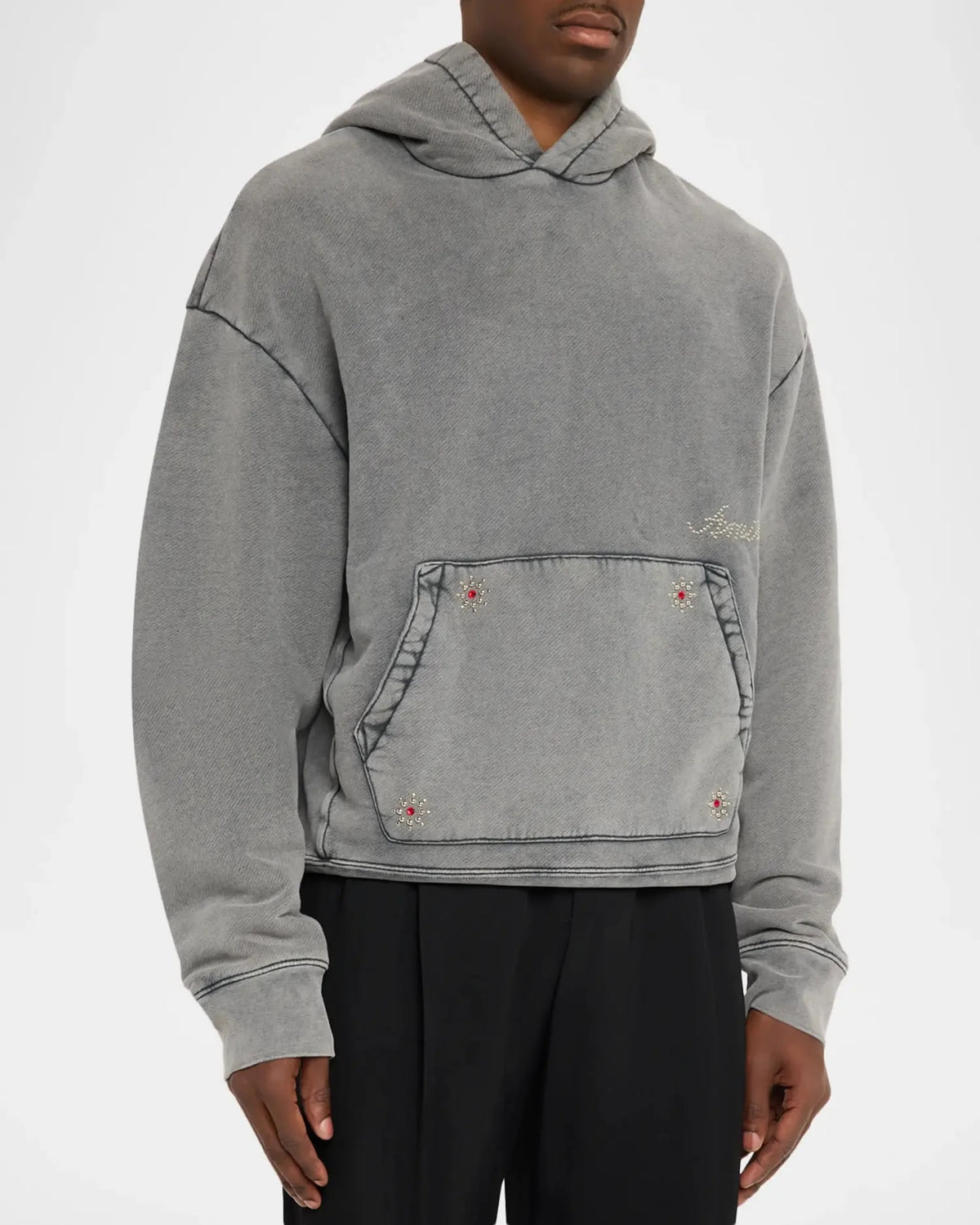 AMIRI STUDDED HOODIE WASHED GREY