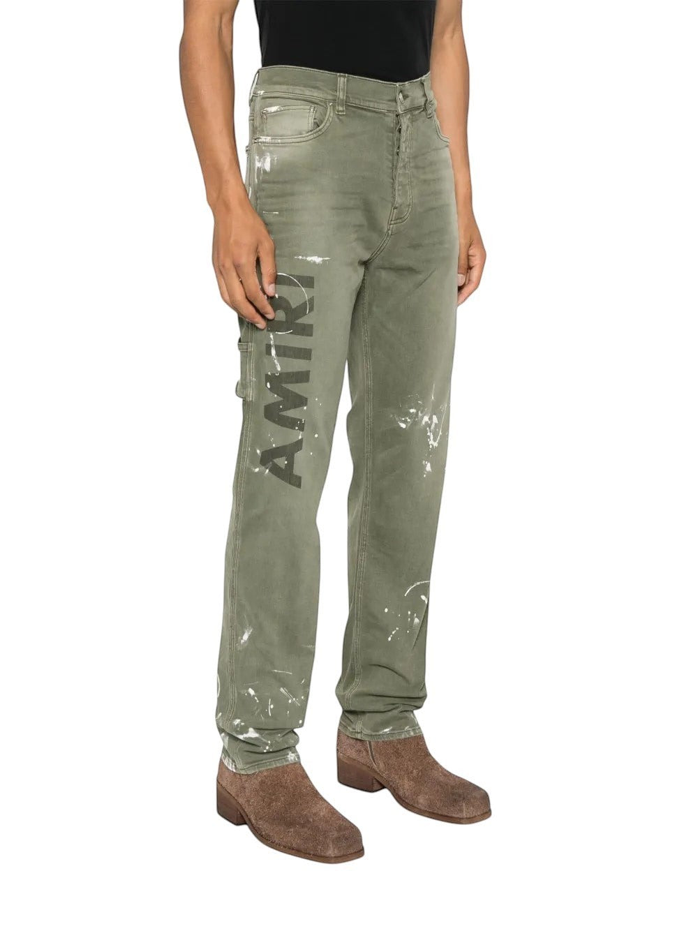 AMIRI KHAKI LOGO PAINTED SLIM WORKMAN JEANS