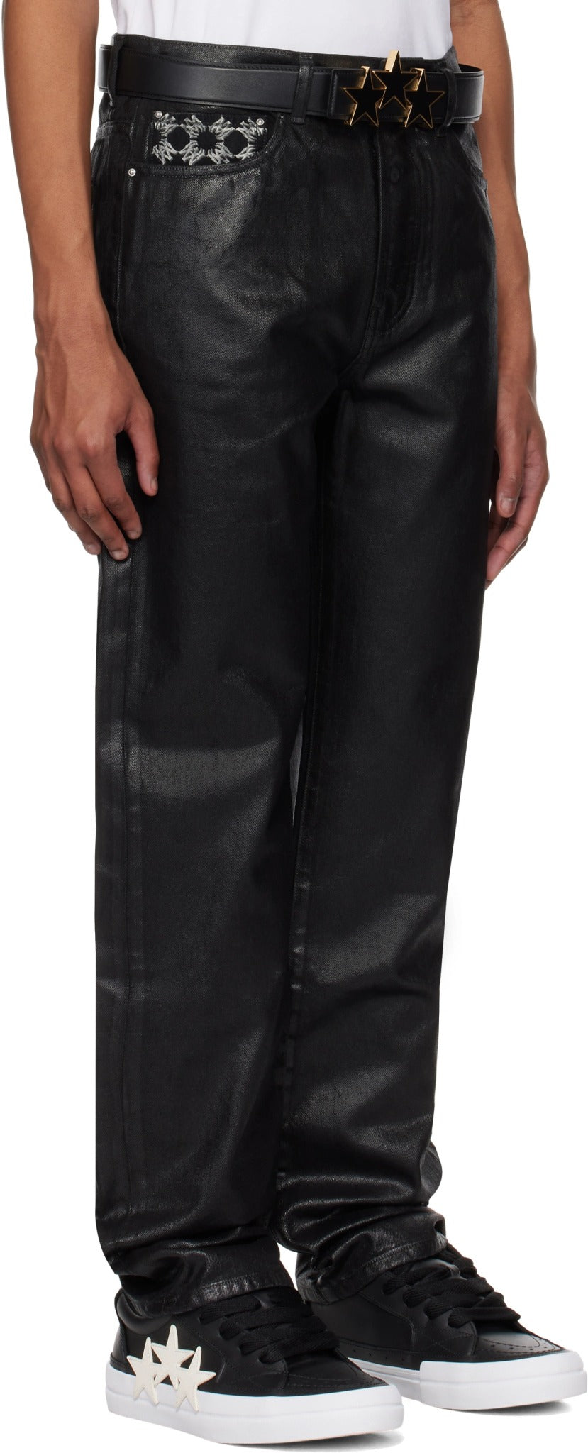 AMIRI MONOGRAM POCKET WAXED STRAIGHT JEANS BLACK