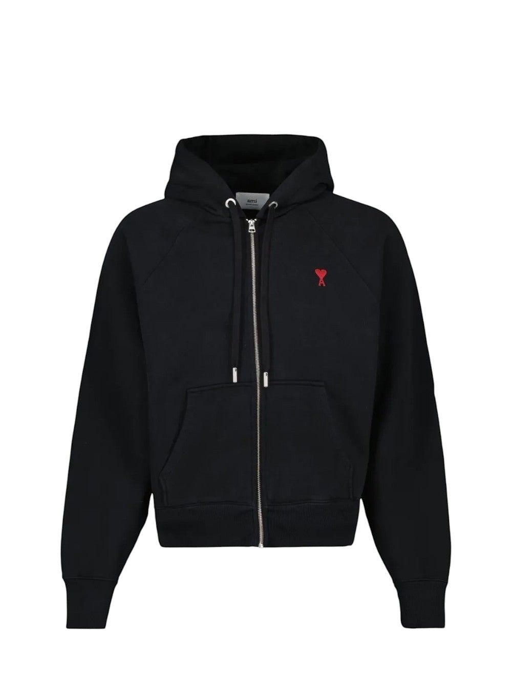 AMI PARIS BLACK COTTON RED AMI DE COEUR ZIP UP HOODIE
