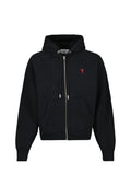AMI PARIS BLACK COTTON RED AMI DE COEUR ZIP UP HOODIE
