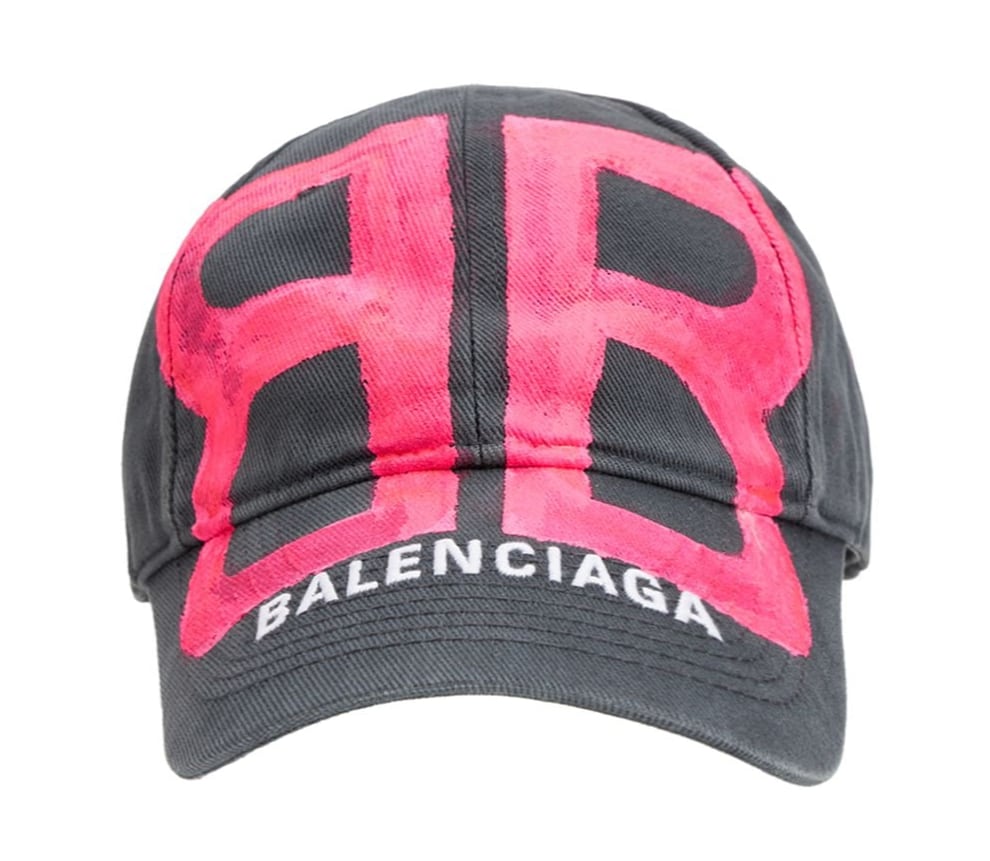 BALENCIAGA BB SPRAYED PRINTED BASEBALL CAP PINK WASHED BLACK