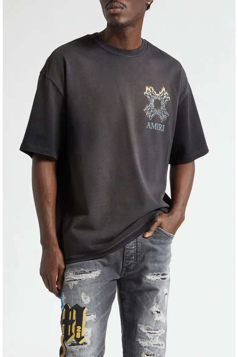 AMIRI MA QUAD FLAMES T-SHIRT WASHED BLACK