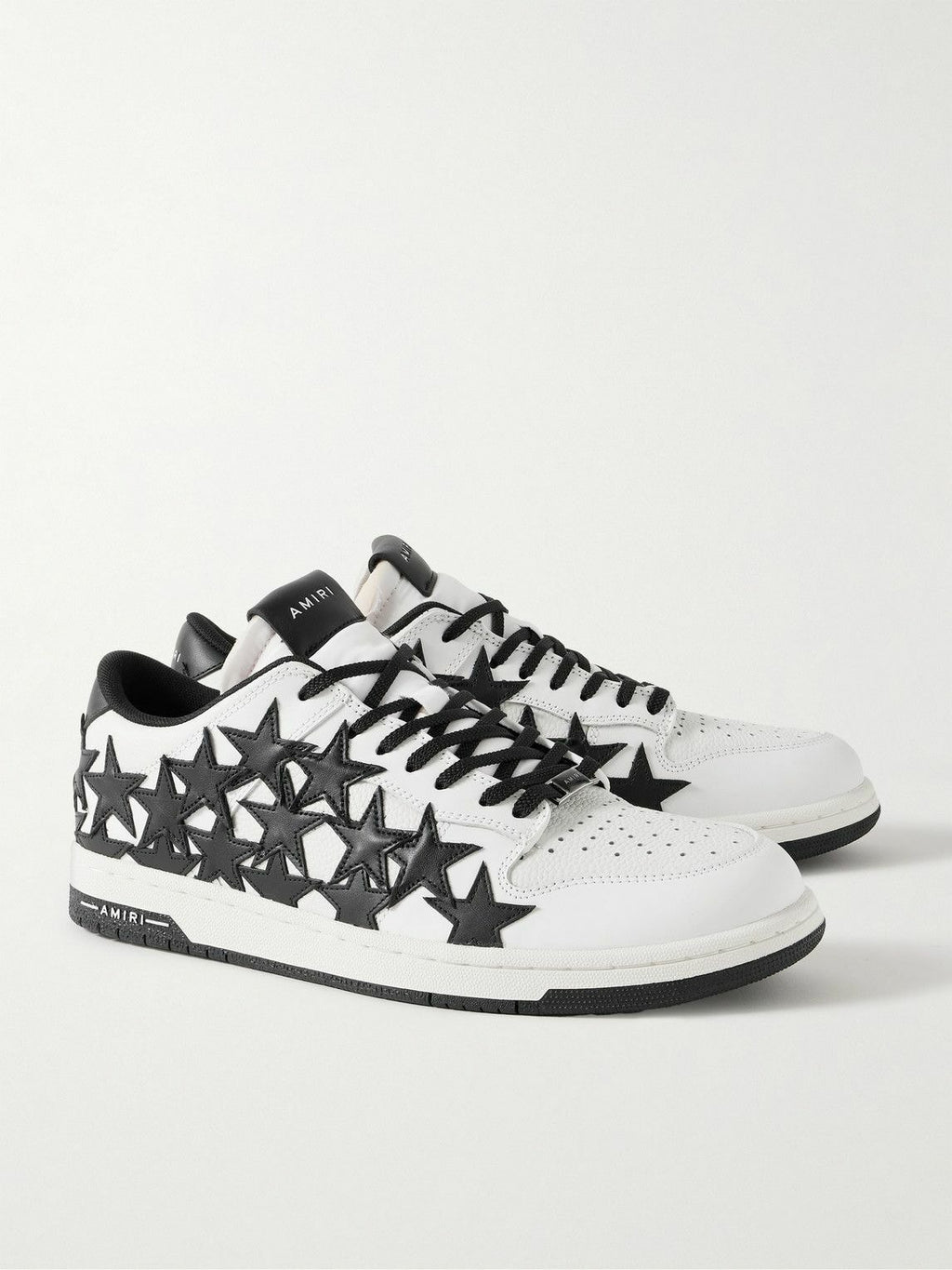 AMIRI STARS LOW APPLIQUÉD LEATHER WHITE BLACK