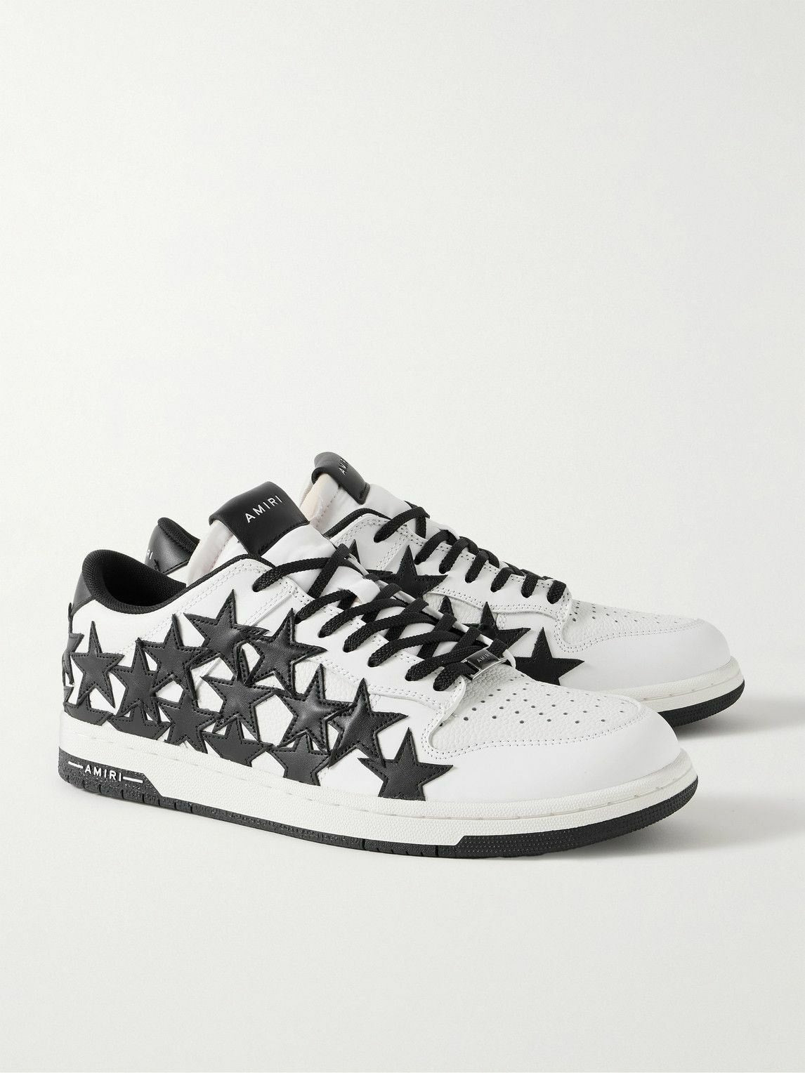 AMIRI STARS LOW APPLIQUÉD LEATHER WHITE BLACK