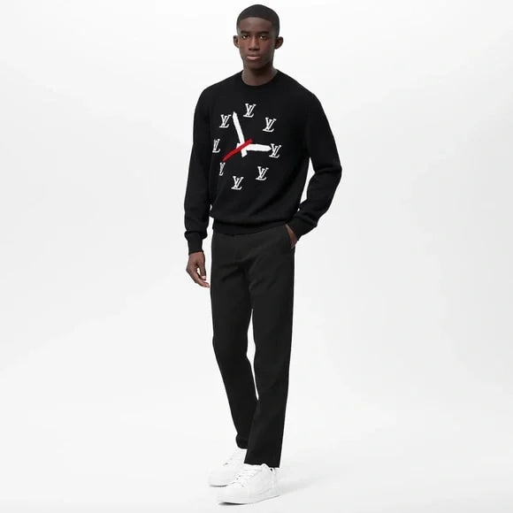 LOUIS VUITTON CLOCK INTARSIA PULLOVER KNIT SWEATER BLACK