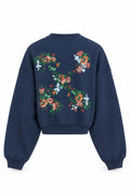 OFF WHITE FLORAL SCRIPT CREWNECK NAVY