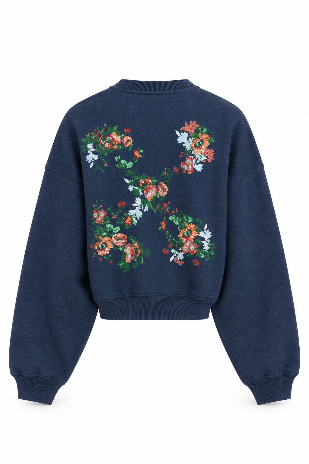 OFF WHITE FLORAL SCRIPT CREWNECK NAVY