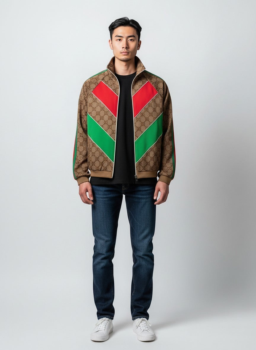 GUCCI GG MONOGRAM LOGO BROWN STRIPED JACKET