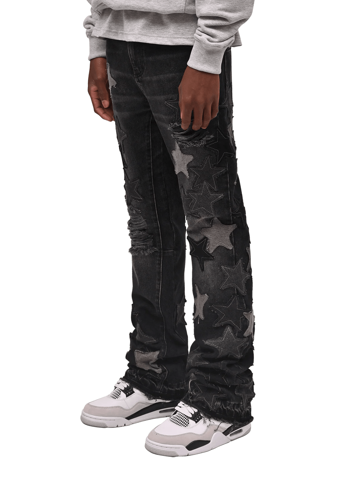 REPUTATION STARS FLARED DENIM PANTS BLACK
