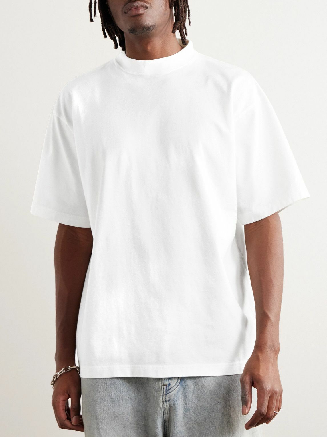 BALENCIAGA NECK EMBROIDERED LOGO WHITE T-SHIRT