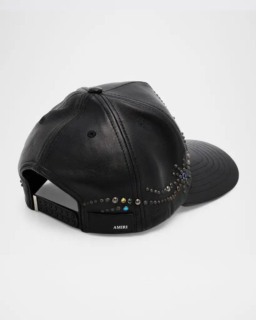 AMIRI STUDDED LEATHER BASEBALL CAP