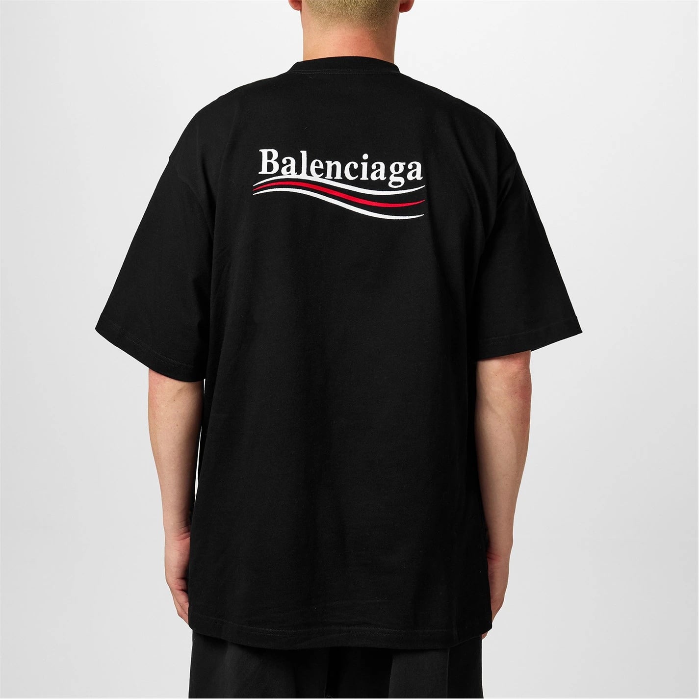 BALENCIAGA POLITICAL CAMPAIGN EMBROIDERED BLACK T-SHIRT
