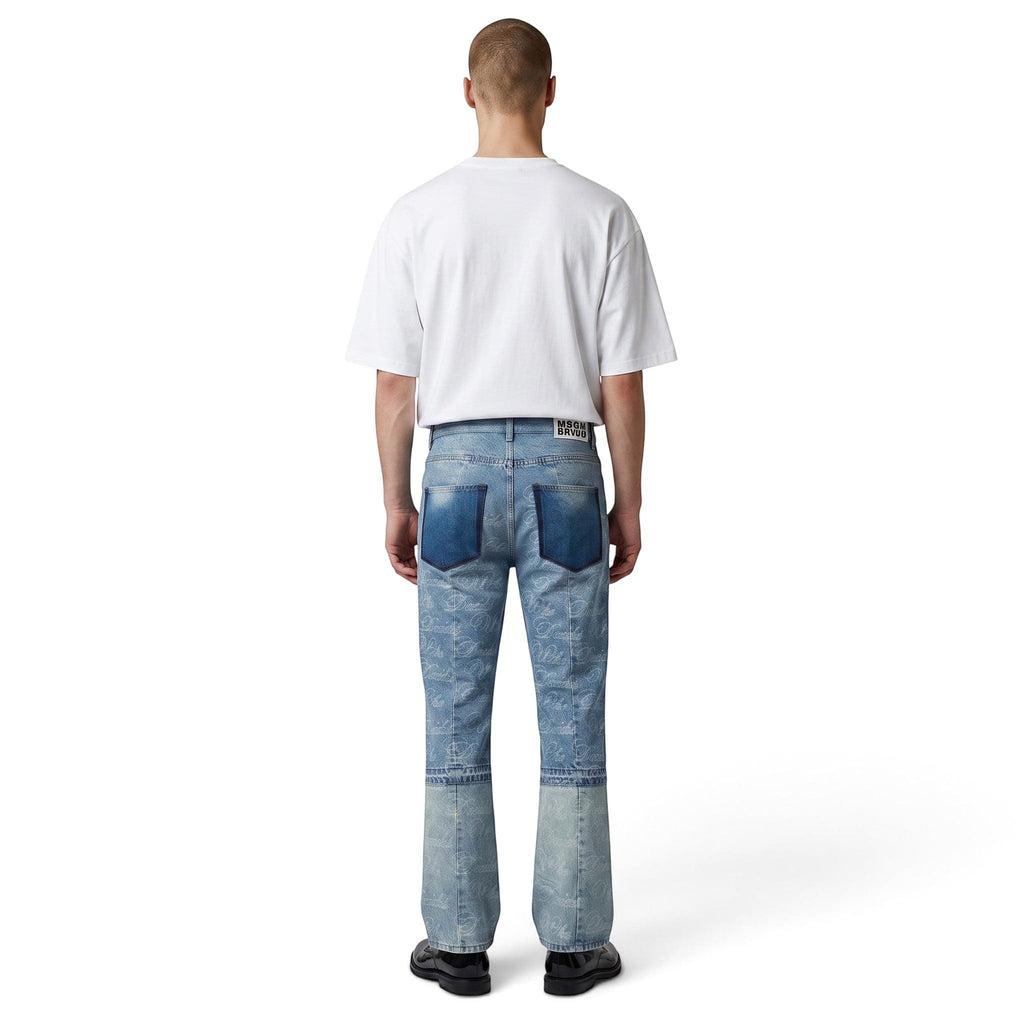WHO DECIDES WAR LOGO EMBRODERY PANELLED JEANS BLUE