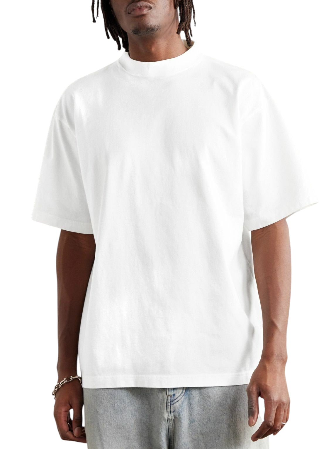 BALENCIAGA NECK EMBROIDERED LOGO WHITE T-SHIRT