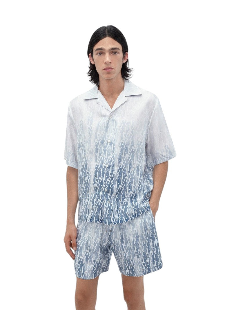 AMIRI GRADIENT LIGHT BLUE SILK SHORTS