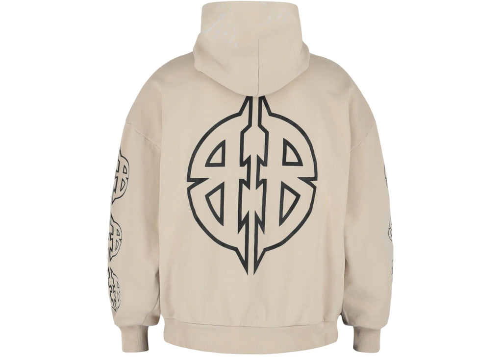 BALENCIAGA METAL BB STENCIL ZIP UP HOODIE BEIGE