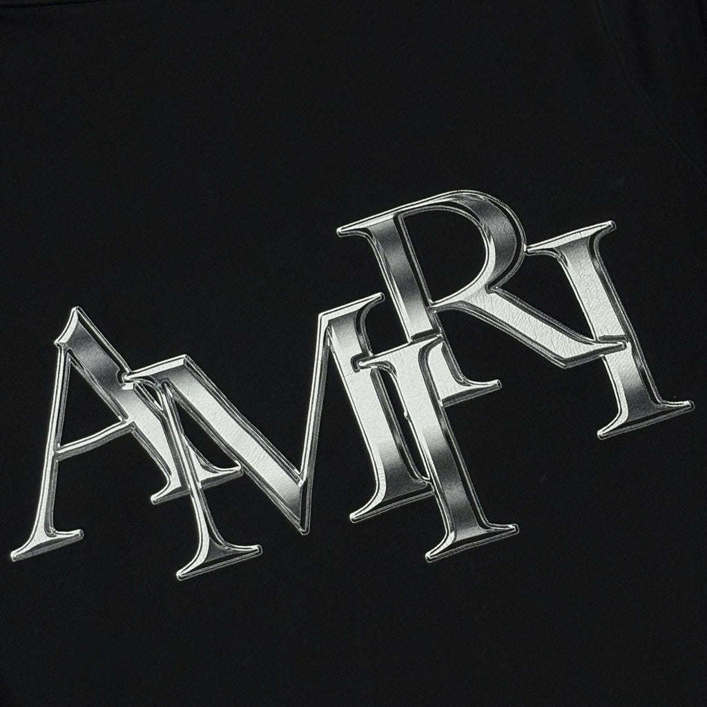 AMIRI STAGGERED METALLIC LOGO HOODIE BLACK
