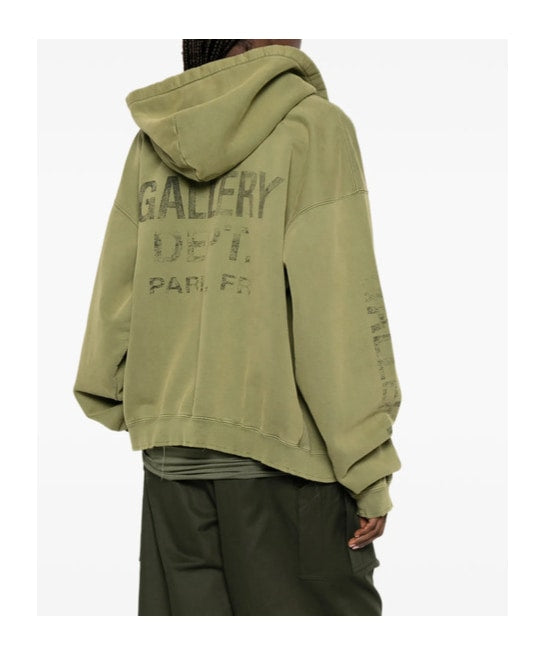 GALLERY DEPT. GREEN ZIP HOODED SWEATSHIRT