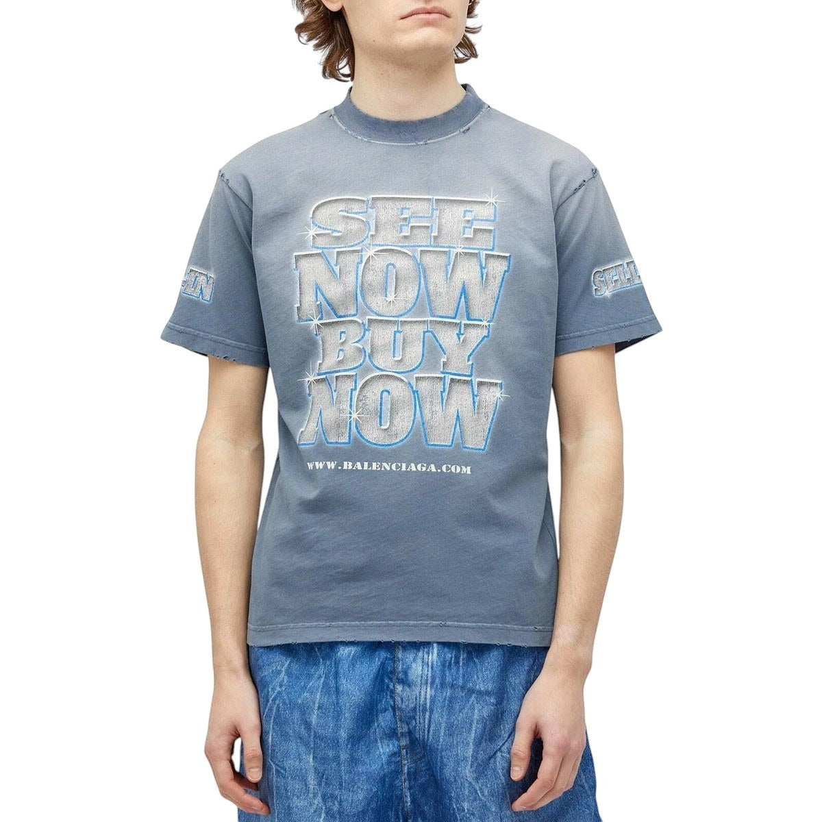 BALENCIAGA SEE NOW BUY NOW BLUE FADED T-SHIRT