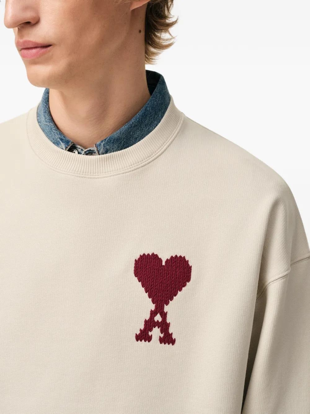 AMI PARIS HEART CREWNECK BEIGE RED