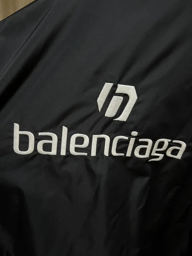 BALENCIAGA NYLON SOCCER MOTIF WINDBREAKER BLACK JACKET