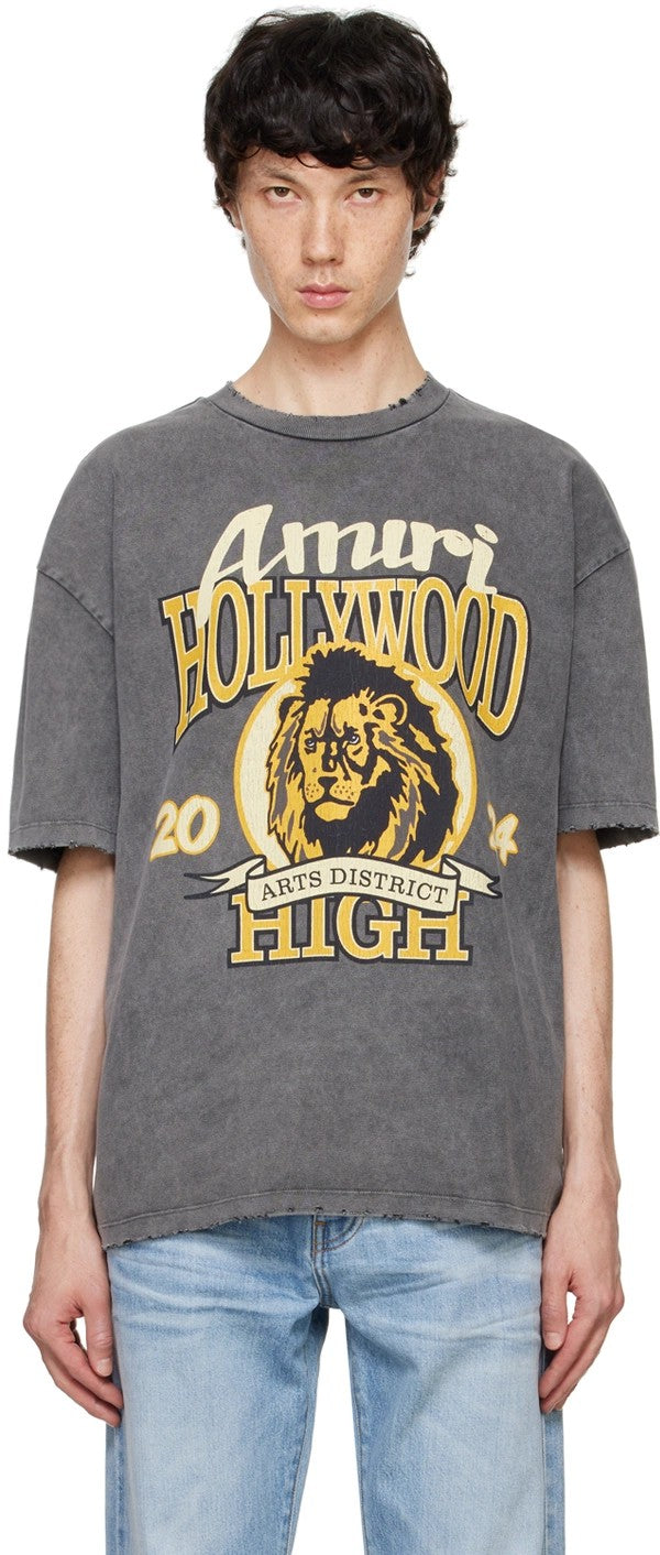 AMIRI HIGH LION DISTRESSED T-SHIRT WASHED GREY